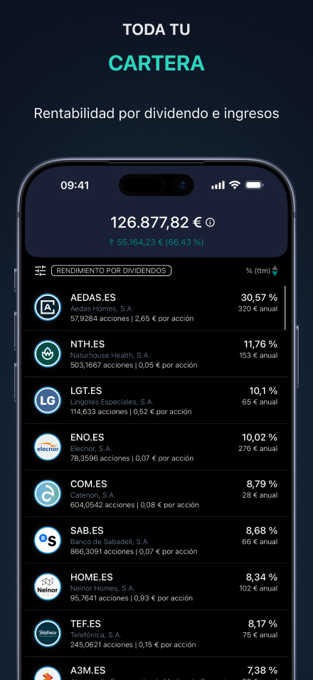 Sigue cada posición del portafolio: rentabilidad, ingresos y acciones de cada ticker en un solo lugar